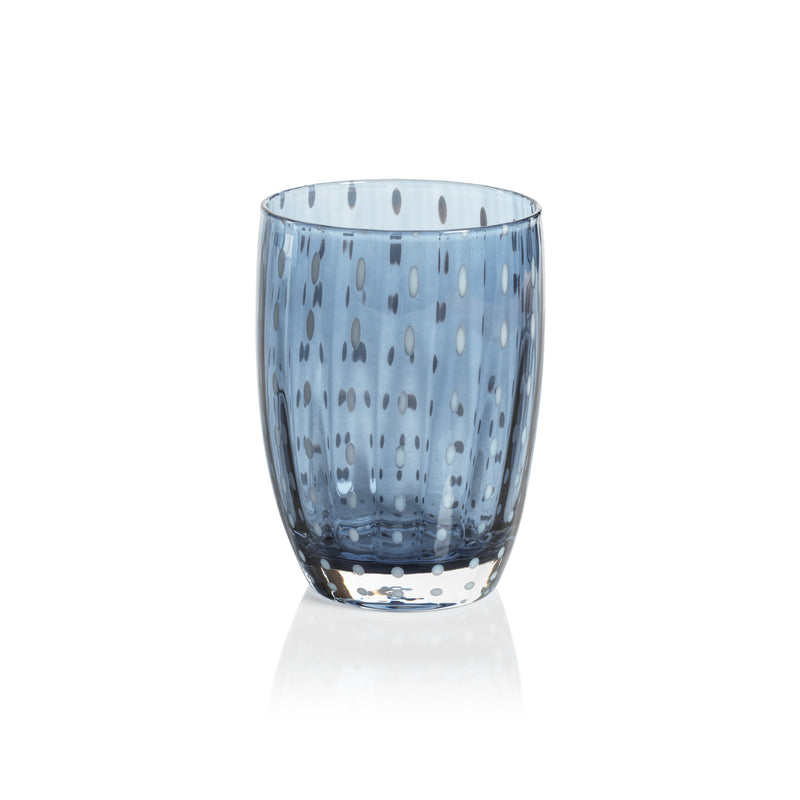 Zodax Pescara White Dot Tumbler Glasses, Navy Blue, Set of 4