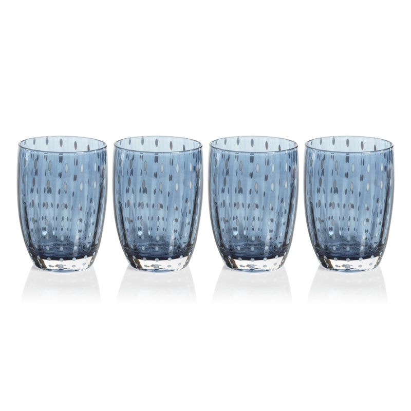 Zodax Pescara White Dot Tumbler Glasses, Navy Blue, Set of 4