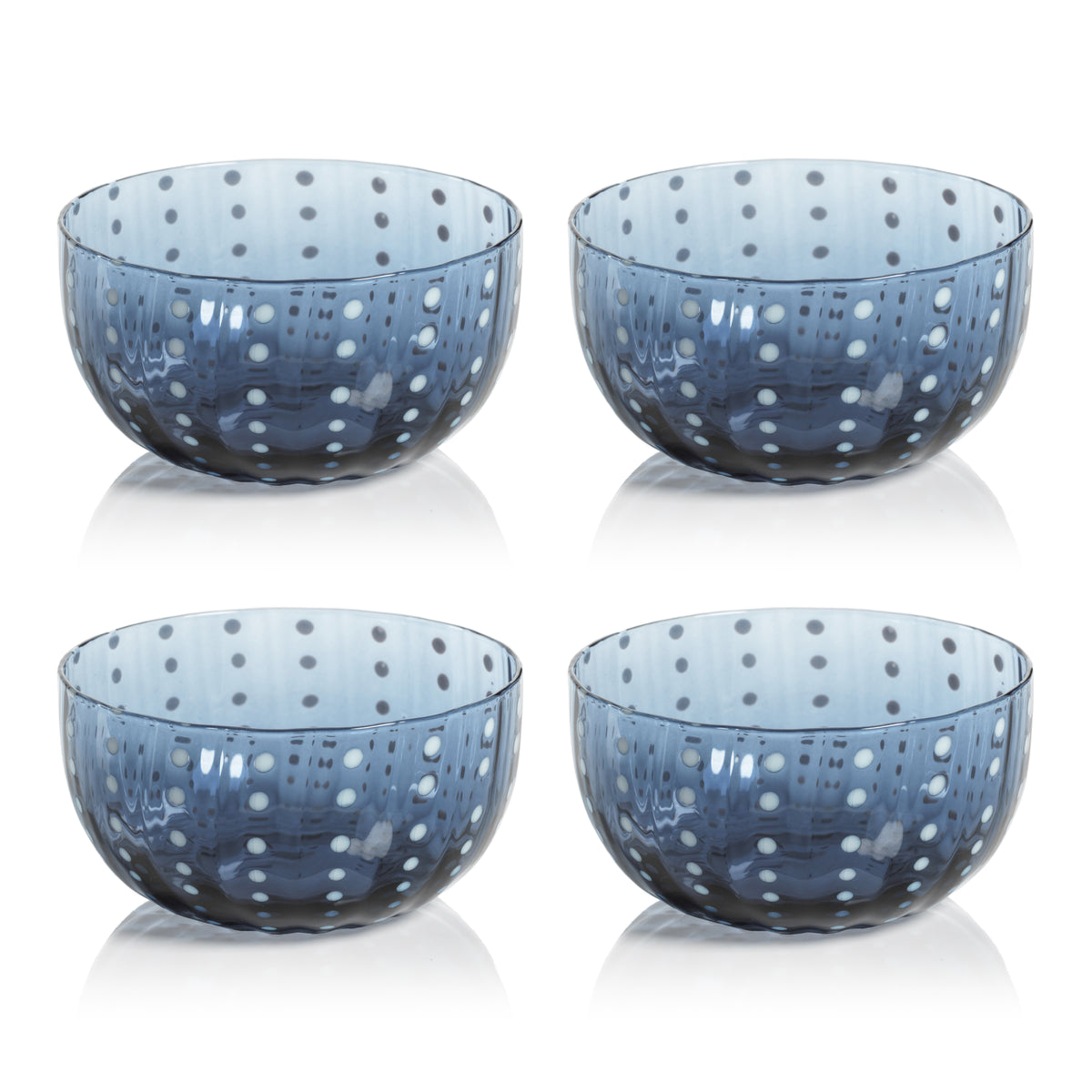 Zodax Pescara White Dot Condiment Glass Bowls, Navy Blue, Set of 4