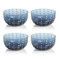 Zodax Pescara White Dot Condiment Glass Bowls, Navy Blue, Set of 4