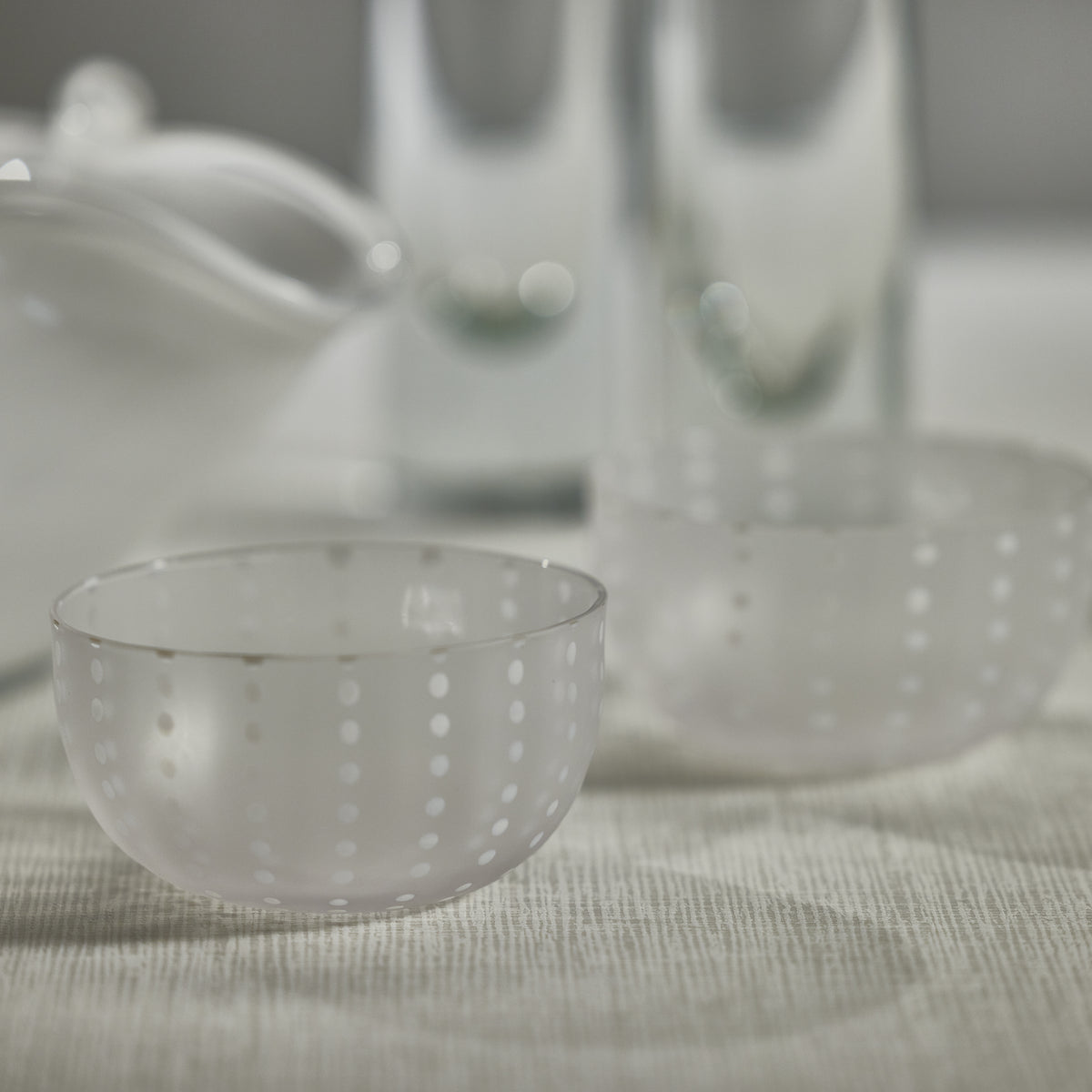 Zodax Parma White Dot Condiment Frosted Glass Bowls, Set of 4