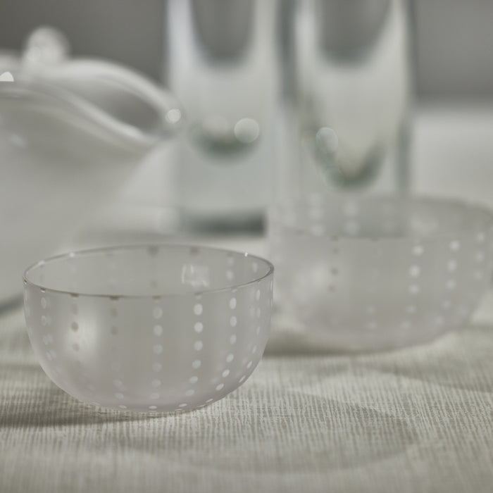 Zodax Parma White Dot Condiment Frosted Glass Bowls, Set of 4