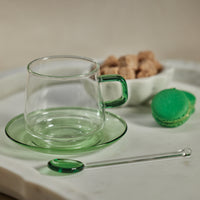Zodax Bergamo Glass Tea & Coffee Cups and Saucers, Green, Set of 4