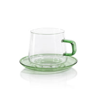 Zodax Bergamo Glass Tea & Coffee Cups and Saucers, Green, Set of 4