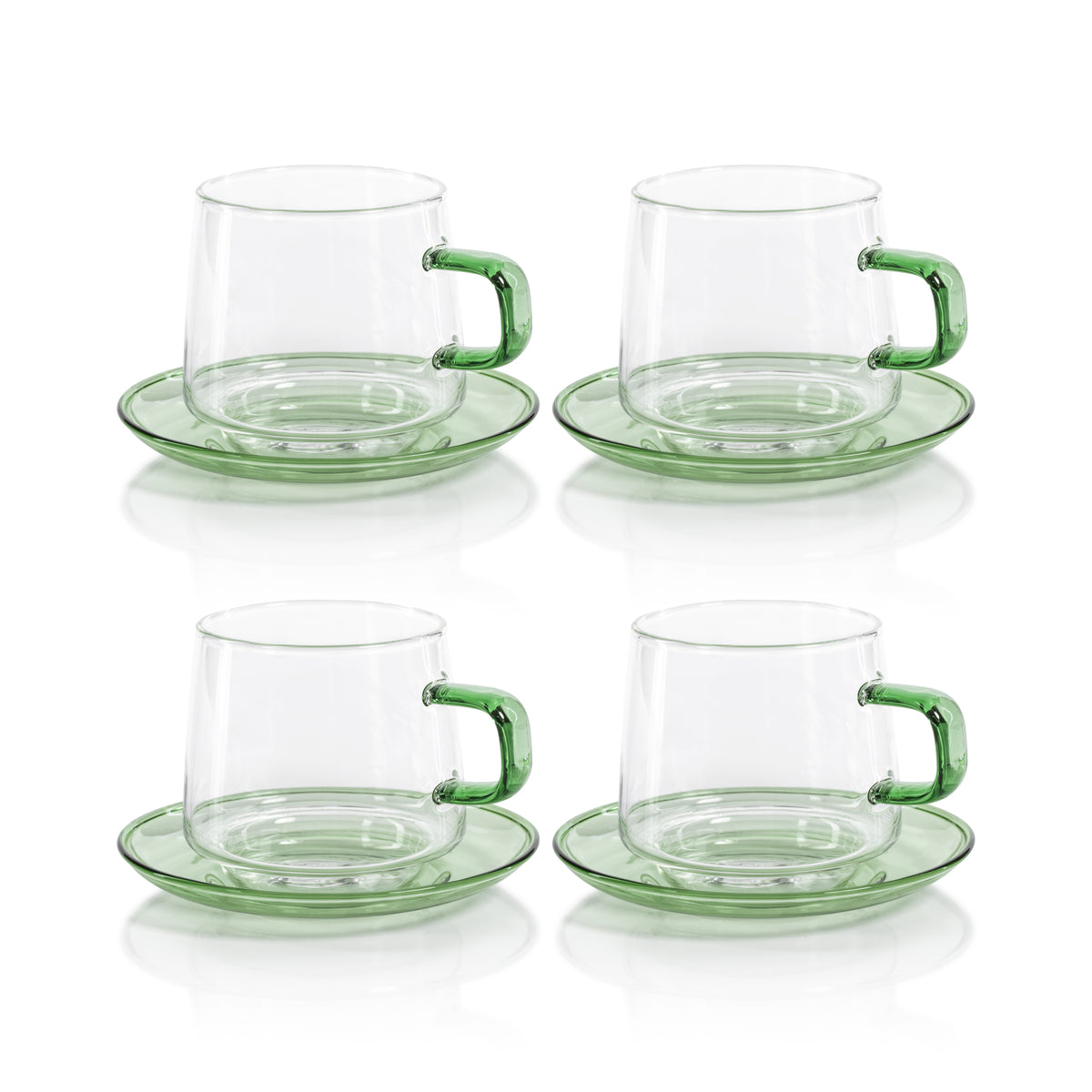 Zodax Bergamo Glass Tea & Coffee Cups and Saucers, Green, Set of 4