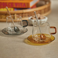 Zodax Bergamo Glass Tea & Coffee Cups and Saucers, Gray, Set of 4