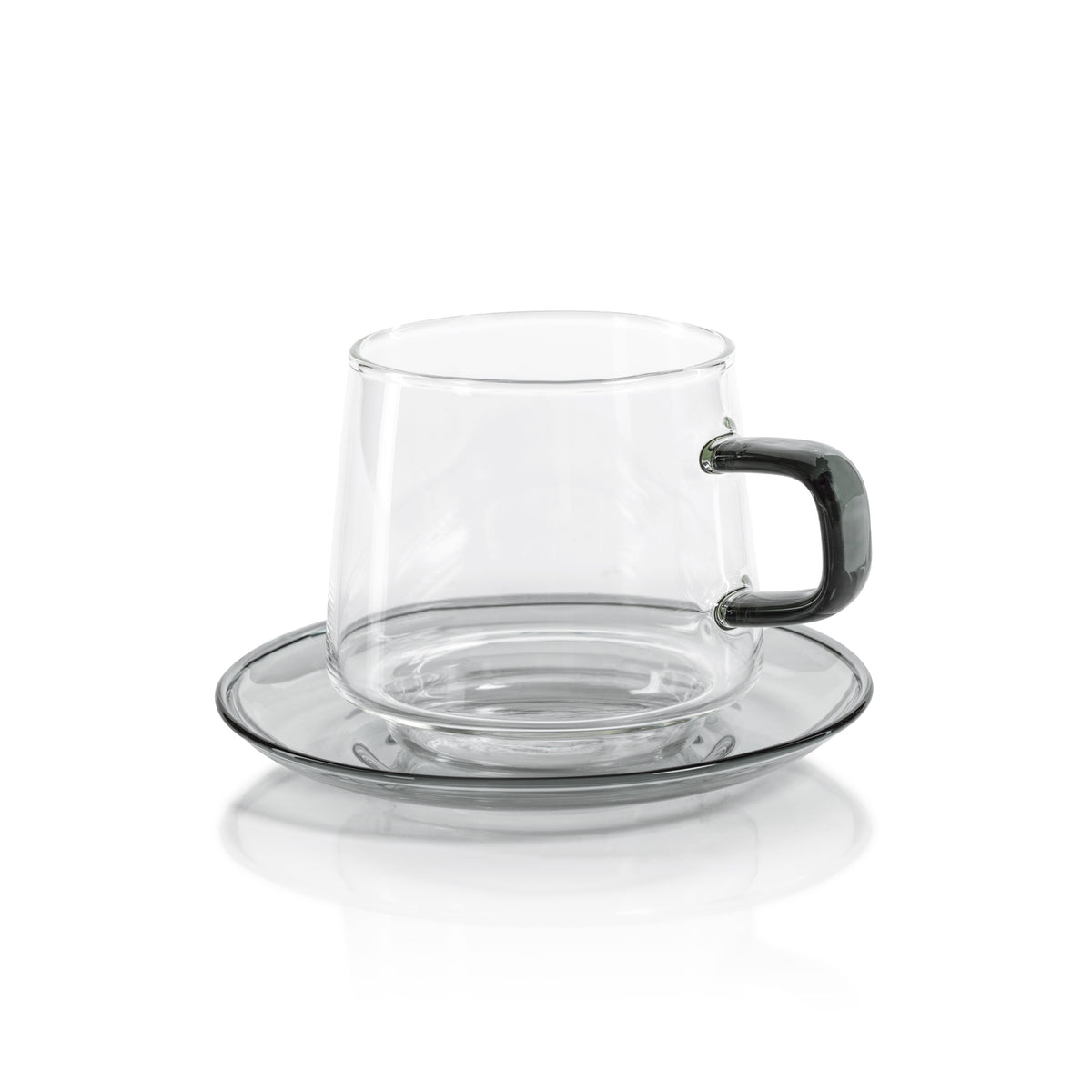 Zodax Bergamo Glass Tea & Coffee Cups and Saucers, Gray, Set of 4