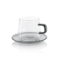 Zodax Bergamo Glass Tea & Coffee Cups and Saucers, Gray, Set of 4