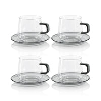 Zodax Bergamo Glass Tea & Coffee Cups and Saucers, Gray, Set of 4