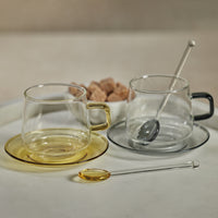 Zodax Bergamo Glass Tea & Coffee Cups and Saucers, Yellow, Set of 4