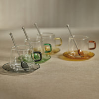Zodax Bergamo Glass Tea & Coffee Cups and Saucers, Yellow, Set of 4