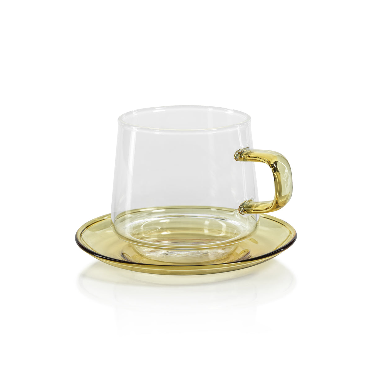 Zodax Bergamo Glass Tea & Coffee Cups and Saucers, Yellow, Set of 4