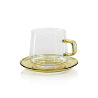 Zodax Bergamo Glass Tea & Coffee Cups and Saucers, Yellow, Set of 4