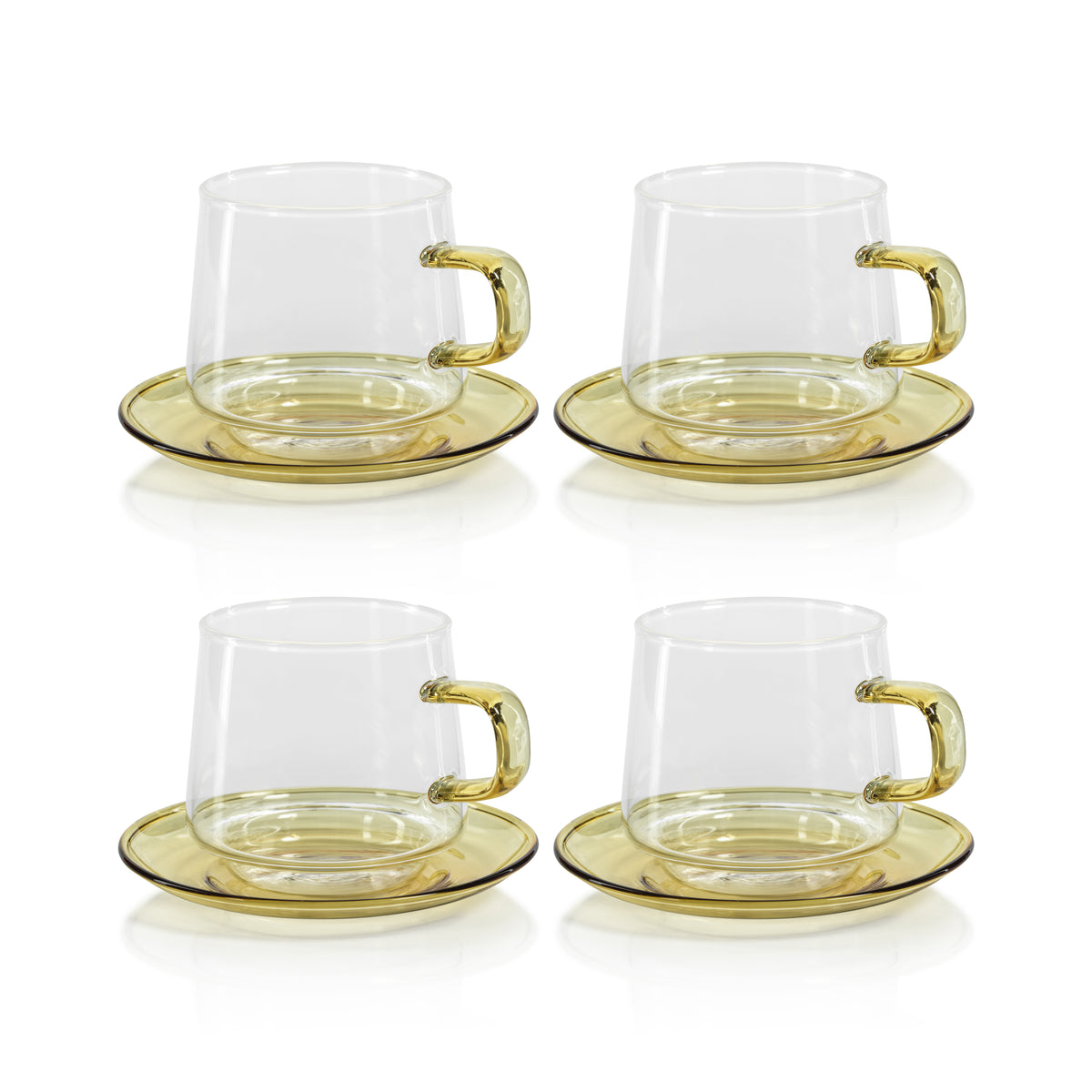 Zodax Bergamo Glass Tea & Coffee Cups and Saucers, Yellow, Set of 4