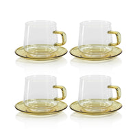Zodax Bergamo Glass Tea & Coffee Cups and Saucers, Yellow, Set of 4