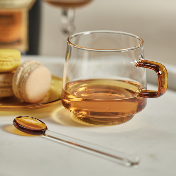 Zodax Bergamo Glass Tea & Coffee Cups and Saucers, Amber, Set of 4