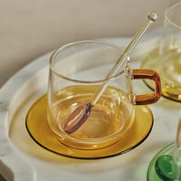 Zodax Bergamo Glass Tea & Coffee Cups and Saucers, Amber, Set of 4