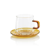 Zodax Bergamo Glass Tea & Coffee Cups and Saucers, Amber, Set of 4