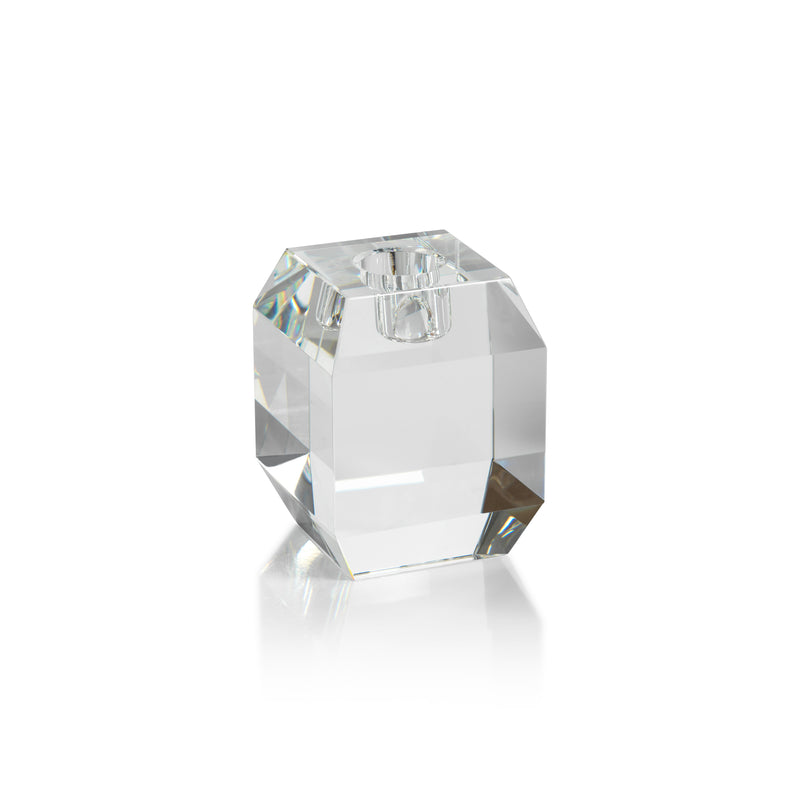 Zodax Collier Beveled Cubic Crystal Taper Candle Holder, Small