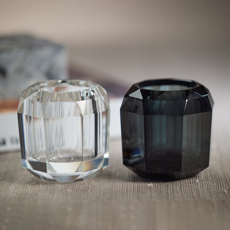 Zodax Ruxley 3.25" Faceted Crystal Vase, Smoke
