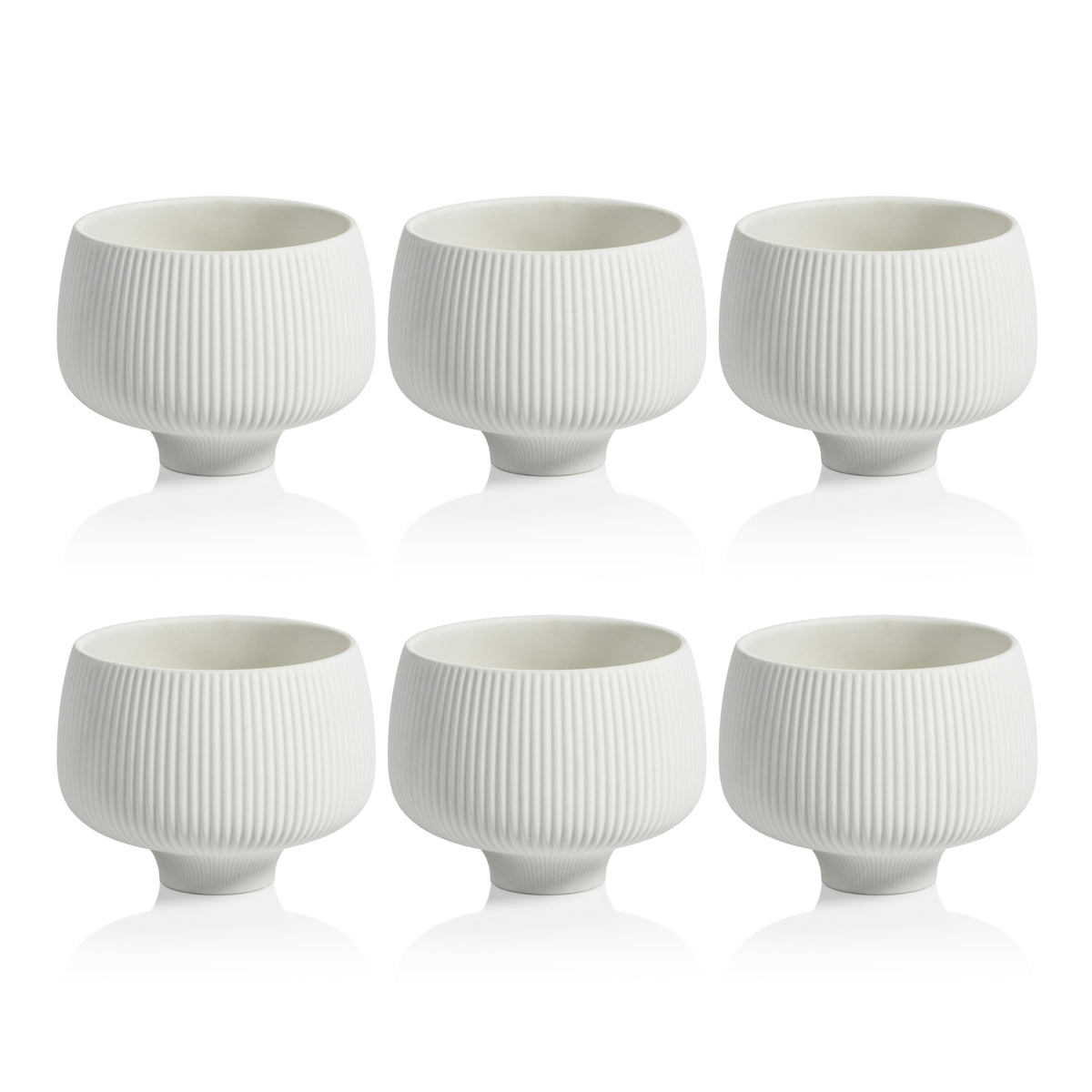 Zodax Acerra 4.75" Ridged Condiment Porcelain Bowls, White, Set of 6