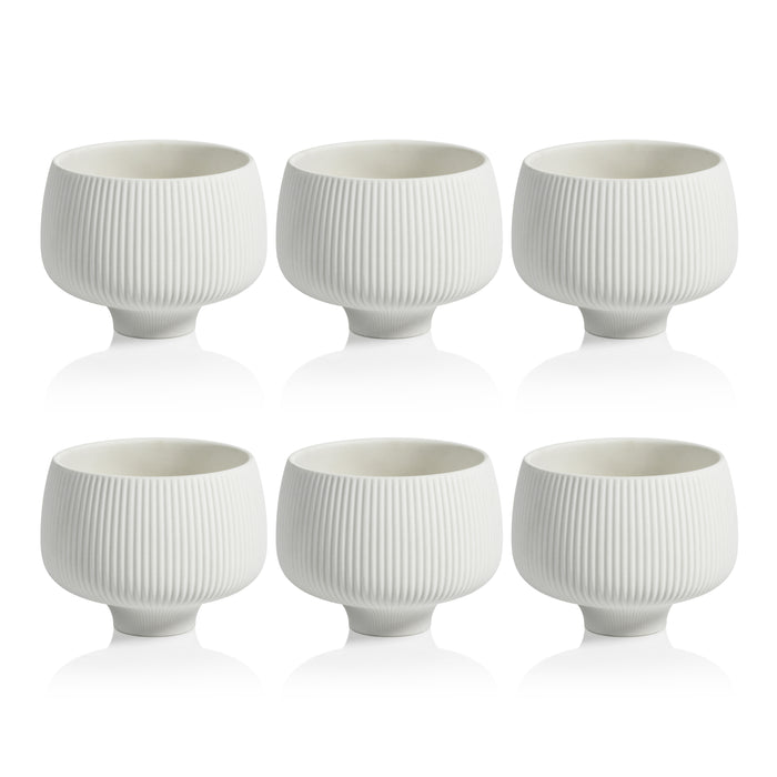 Zodax Acerra 4.75" Ridged Condiment Porcelain Bowls, White, Set of 6