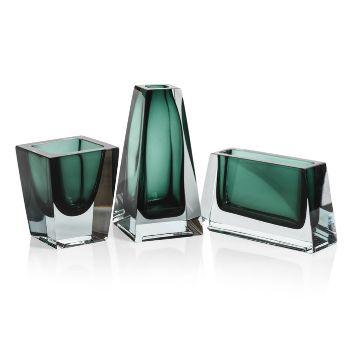 Zodax Carrara Polished Green Glass Vase, Square - 3" x 3" x 4"