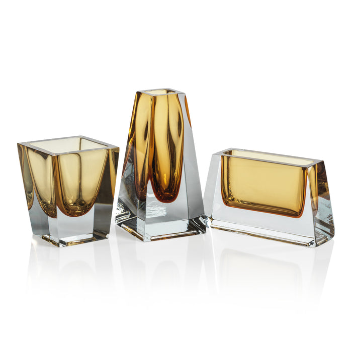 Zodax Carrara Polished Amber Glass Vase, Square - 3" x 3" x 4"