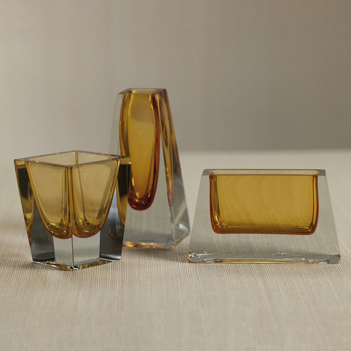Zodax Carrara Polished Amber Glass Vase, Rectangle - 6" x 2" x 3"