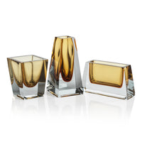 Zodax Carrara Polished Amber Glass Vase, Rectangle - 6" x 2" x 3"