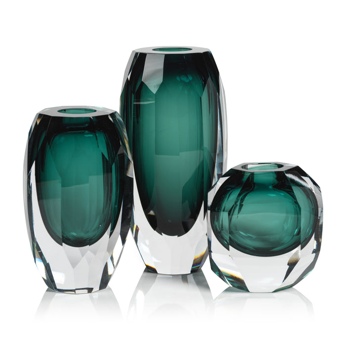Zodax Albi Emerald Cut Glass Vase, 6.5"