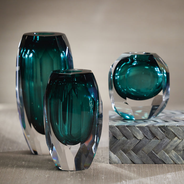 Zodax Albi Emerald Cut Glass Vase, 10.75"