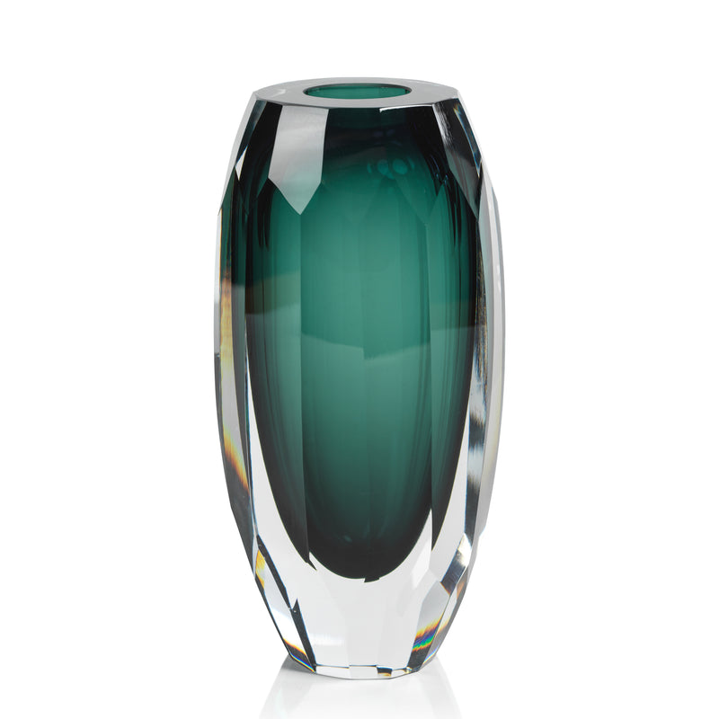 Zodax Albi Emerald Cut Glass Vase, 10.75"