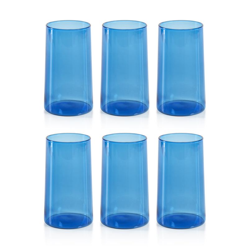 Zodax Lorient Highball Glasses, Light Cobalt Blue, Set of 6