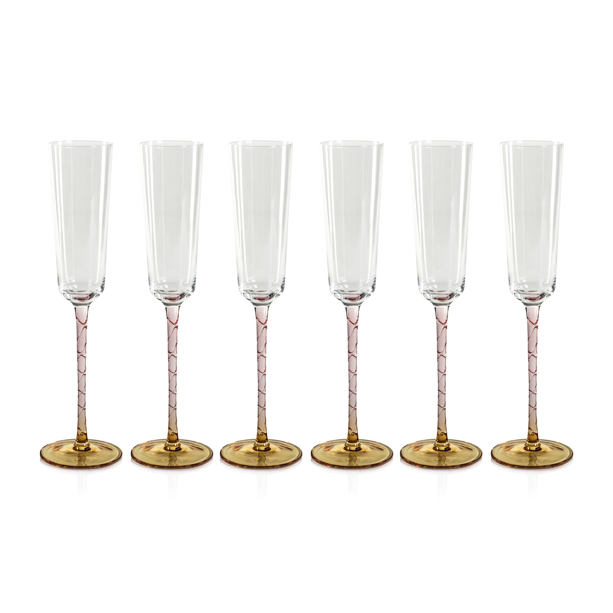 Zodax Sachi Champagne Flutes, Amber & Pink, Set of 6