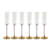 Zodax Sachi Champagne Flutes, Amber & Pink, Set of 6