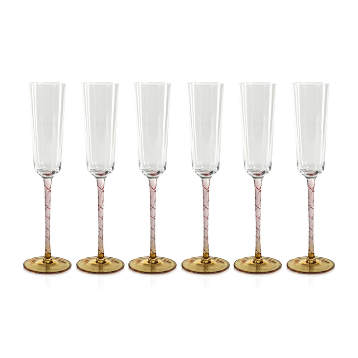 Zodax Sachi Champagne Flutes, Amber & Pink, Set of 6