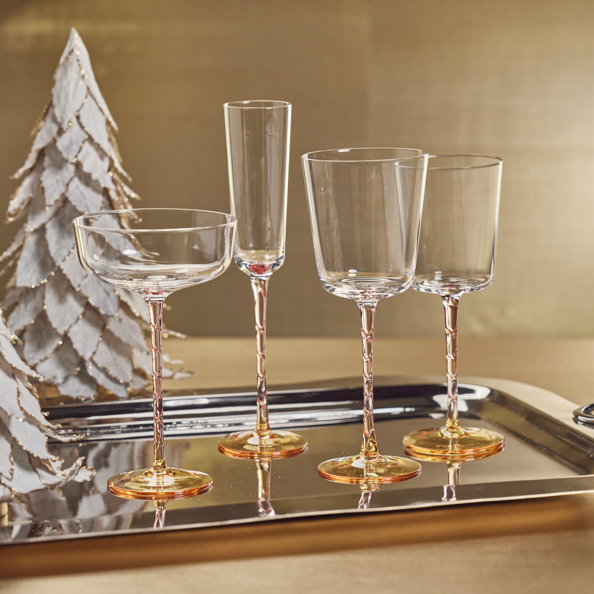Zodax Sachi Cocktail / Martini Glasses, Amber & Pink, Set of 4