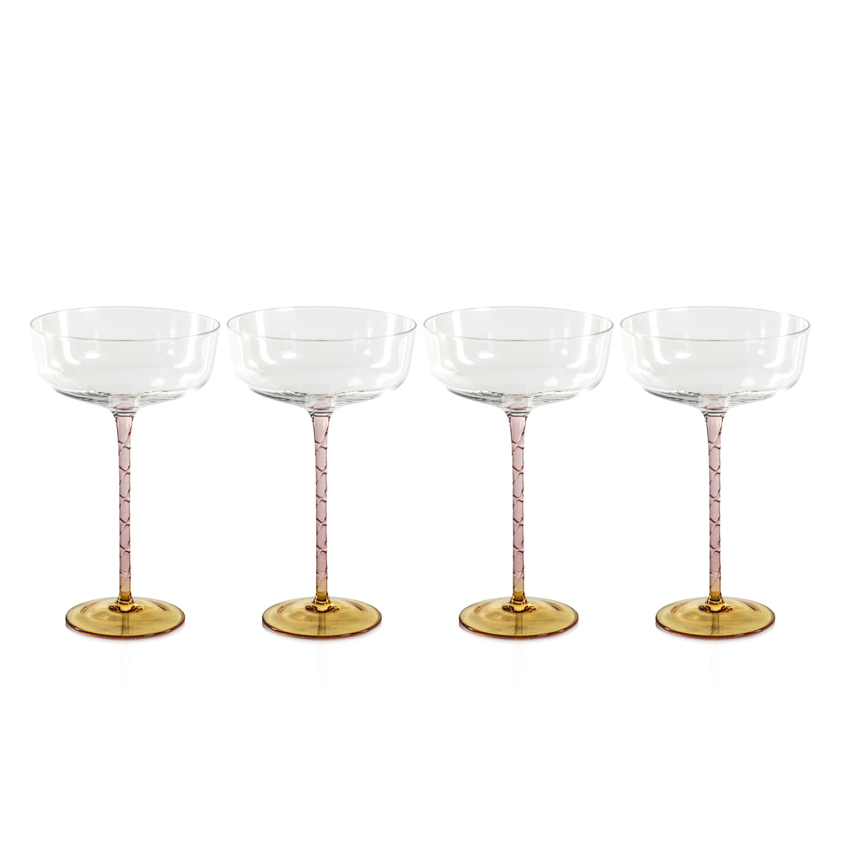 Zodax Sachi Cocktail / Martini Glasses, Amber & Pink, Set of 4