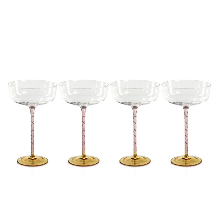 Zodax Sachi Cocktail / Martini Glasses, Amber & Pink, Set of 4
