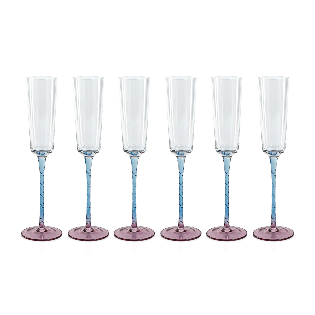 Zodax Sachi Champagne Flutes, Pink & Blue, Set of 6