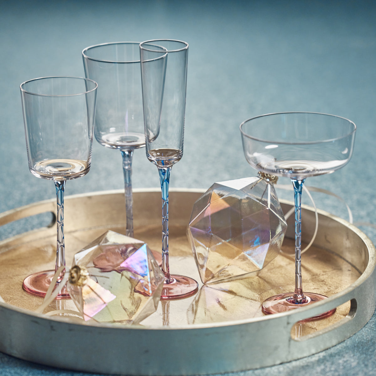 Zodax Sachi White Wine Glasses, Pink & Blue, Set of 6