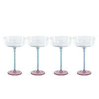 Zodax Sachi Cocktail / Martini Glasses, Pink & Blue, Set of 4