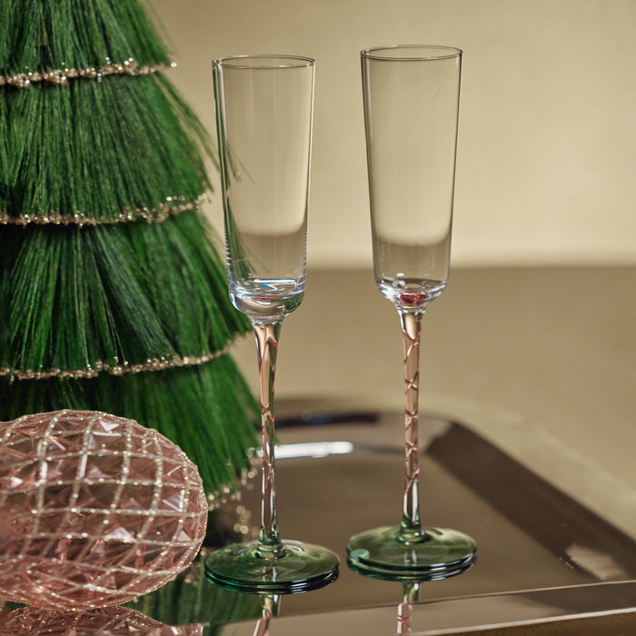 Zodax Sachi Champagne Flutes, Green & Pink, Set of 6