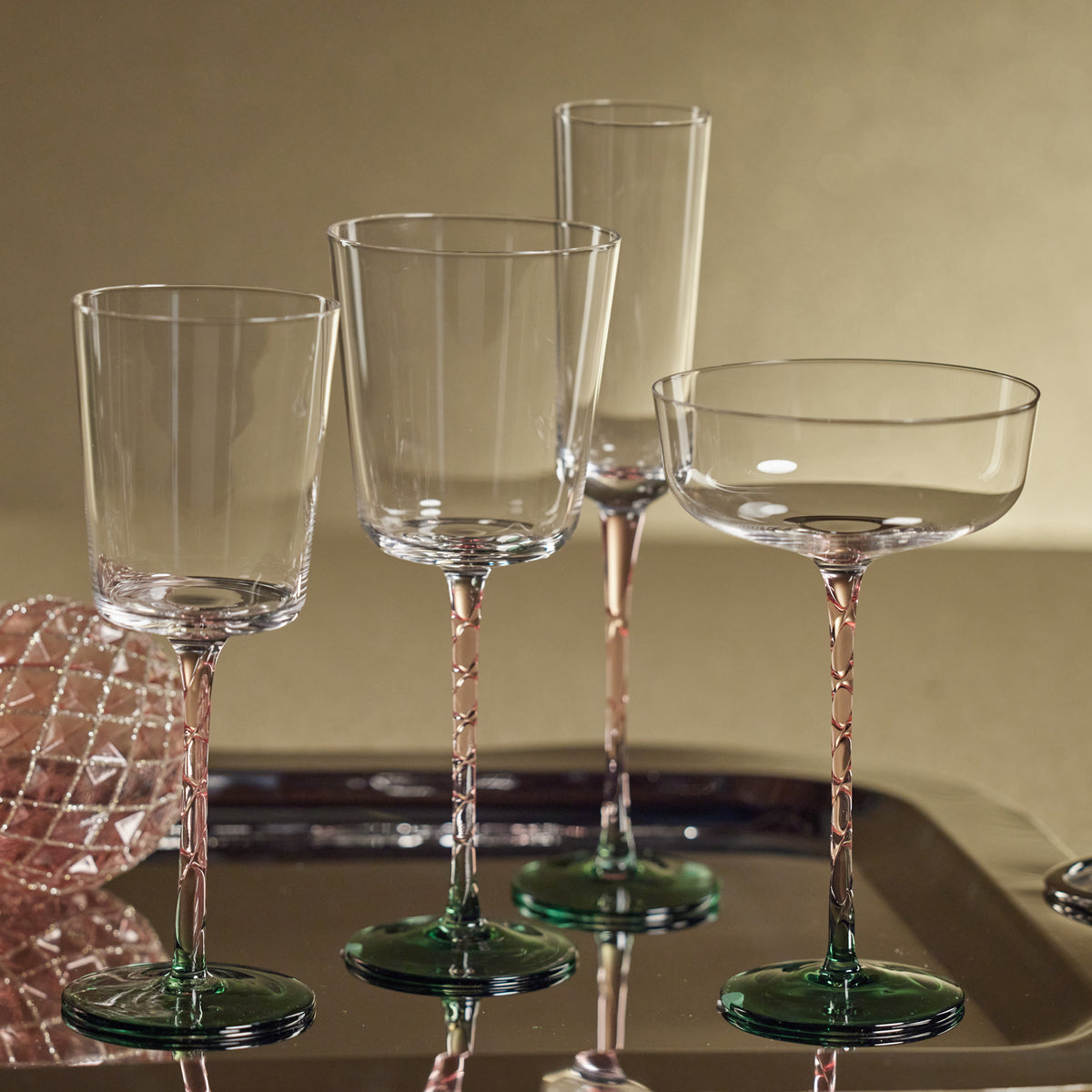 Zodax Sachi White Wine Glasses, Green & Pink, Set of 6