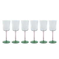 Zodax Sachi White Wine Glasses, Green & Pink, Set of 6