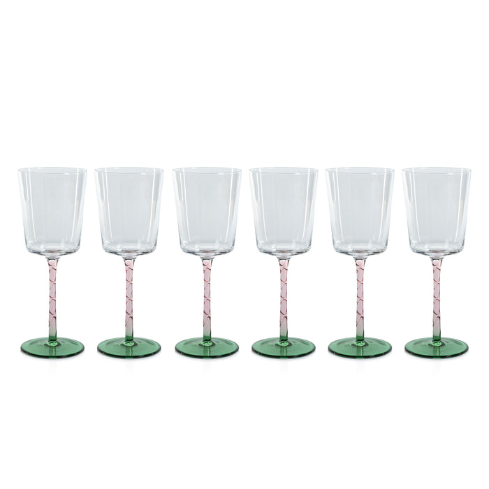 Zodax Sachi White Wine Glasses, Green & Pink, Set of 6
