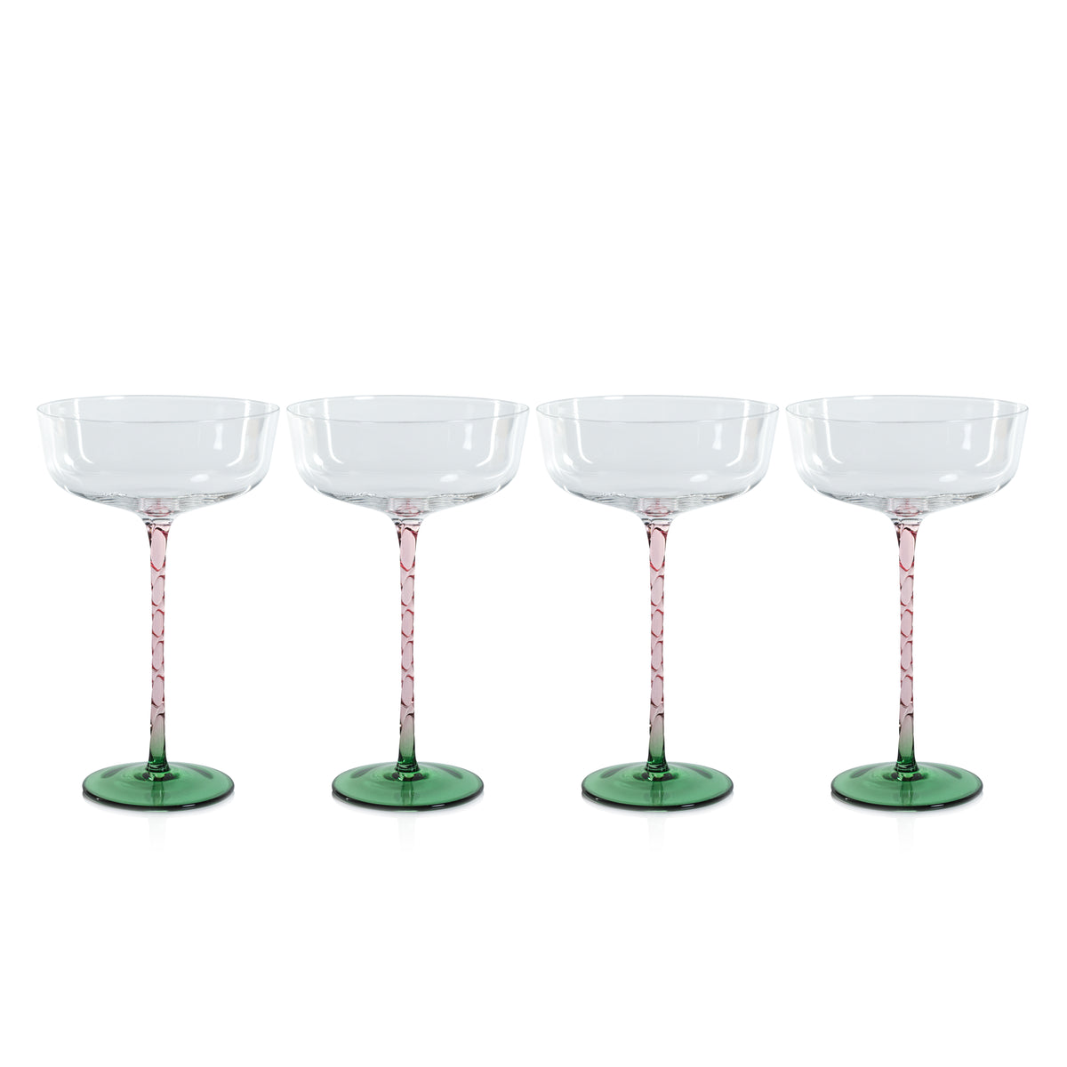 Zodax Sachi Cocktail / Martini Glasses, Green & Pink, Set of 4