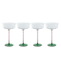 Zodax Sachi Cocktail / Martini Glasses, Green & Pink, Set of 4