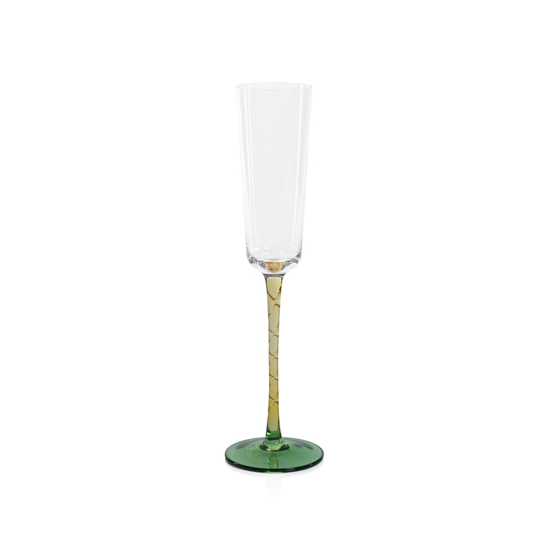 Zodax Sachi Champagne Flutes, Green & Amber, Set of 6